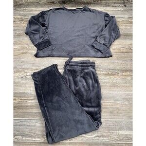 Tranquil & True Grey Velour Panama Lounge Set Warm Soft & Cozy Women's Large